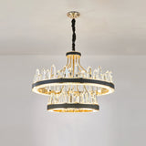 Minimalist Black Crystal Pendant Light For Living Room - Icicle Shaped Chandelier Lighting / 2 Tiers