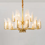Postmodern Gold Leaf Ceiling Lighting Chandelier For Living Room With Seedy Glass 18 /
