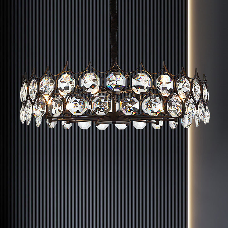 Modern Black Geometric Crystal Chandelier Pendant Light For Living Room / Medium Round