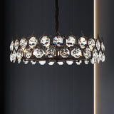 Modern Black Geometric Crystal Chandelier Pendant Light For Living Room / Medium Round