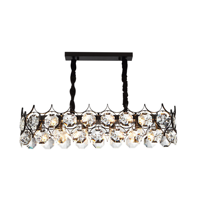 Modern Black Geometric Crystal Chandelier Pendant Light For Living Room / Medium Rectangle