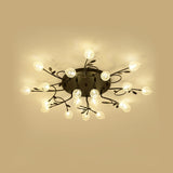 Contemporary Bubbled Glass Ceiling Lighting With Branch Design - 8/12/16/20 Lights Black/Gold Flush