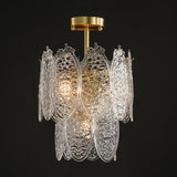 Modern Oval Chandelier Pendant Light In Textured Glass - Gold 4 /