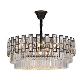Modern Faceted Crystal Chandelier - Black Round Ceiling Light Fixture For Living Room / Large