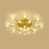 Contemporary Bubbled Glass Ceiling Lighting With Branch Design - 8/12/16/20 Lights Black/Gold Flush