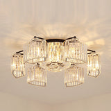 Black Semi Flush Mount Light With Clear Prismatic Crystal For Modern Branch Style