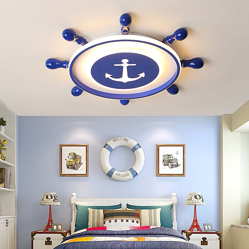 Modern Flushmount Led Ceiling Light For Childrens Rooms - Blue Acrylic With Warm/White