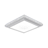 23.5-42.5 Wide Led Ceiling Flush Mount Bedroom Lamp - White Light With Acrylic Shade & Crystal