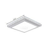 23.5-42.5’ Wide Led Ceiling Flush Mount Bedroom Lamp - White Light With Acrylic Shade & Crystal
