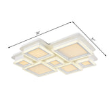 White Flush Mount Ceiling Lamp - 4/7 Lights Brick Acrylic Shade Ideal For Living Room Lighting