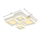 White Flush Mount Ceiling Lamp - 4/7 Lights Brick Acrylic Shade Ideal For Living Room Lighting