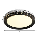 Modern Led Flush Mount Ceiling Light - Black Snowflake Pattern Acrylic Shade Warm/White