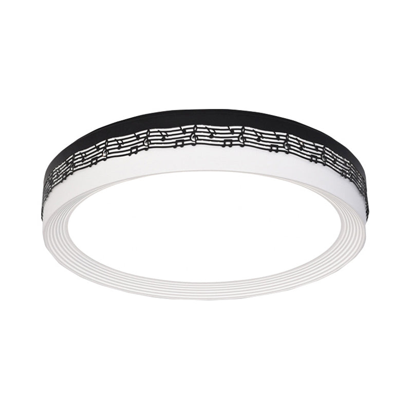 Contemporary Led Ceiling Lamp In Black Round 18/22/30 Dia Flush Mount With Warm/White Lighting And