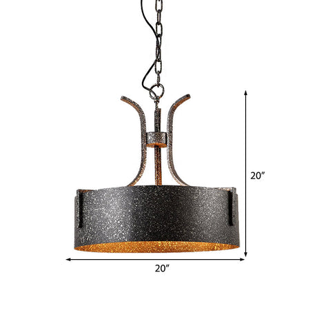 Black Metal Pendant Lamp With Elk Vintage Chandelier Light Fixture - 3-Light Drum Shade 12.5/20 Wide