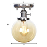 Industrial Chrome Ceiling Mount Light With Clear/Amber Glass For Dining Room