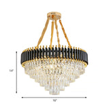 Modern Crystal Conical Chandelier - 4 Black Pendant Lights For Living Room