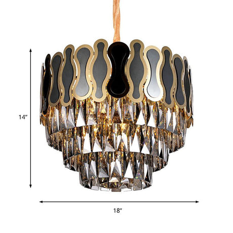 Modern Metal And Crystal Tiered Hanging Light Fixture | 8/11 Lights Black Chandelier 18 - 23.5 Wide