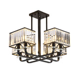 Vintage Prismatic Crystal Chandelier - Cubic Shade 6/8 Lights Black Ideal For Living Room
