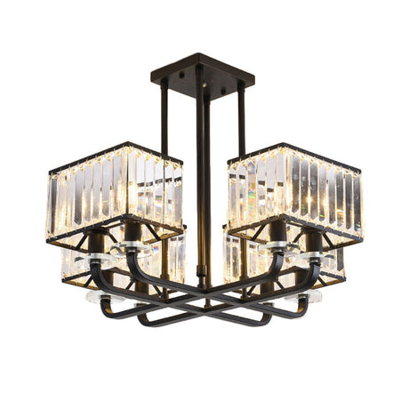Vintage Prismatic Crystal Chandelier - Cubic Shade 6/8 Lights Black Ideal For Living Room