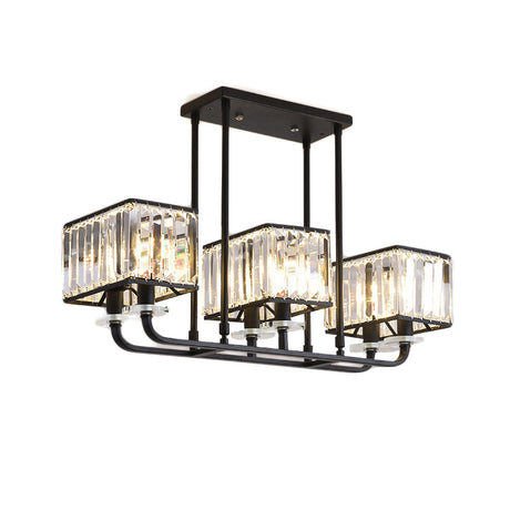 Vintage Prismatic Crystal Chandelier - Cubic Shade 6/8 Lights Black Ideal For Living Room