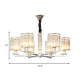 Modern Chrome Cylinder Chandelier With Crystal Accents - 3/6 Lights For Bedroom
