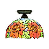 Tiffany 2-Light Bedroom Ceiling Light: Sunflower Pattern Brass/Bronze Finish Bronze