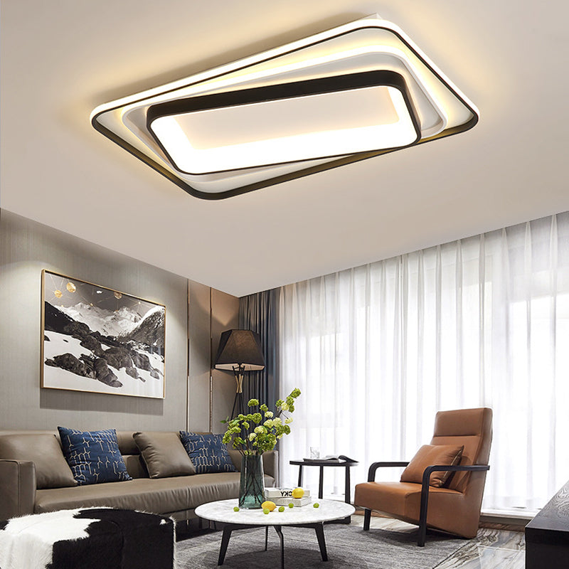 Simple Black Flush Mount Acrylic Ceiling Light For Bedroom - Rectangular/Square 19.5/35.5 Wide
