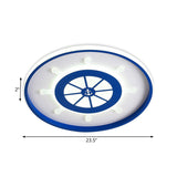 Kid’s Blue Round Ceiling Light With Rudder Design And Led Acrylic - 18’/23.5’ Wide In Warm/White
