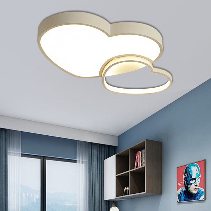Contemporary Loving Heart Flush Light: Acrylic Led Children Room Lamp - Pink/White 13/16.5 White /
