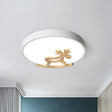 Metallic Nordic Circle Led Flush Mount With Wooden Hobbyhorse For Bedroom Ceiling Lighting White /