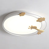 Metallic Cartoon Led Flush Mount For Kids Bedroom With Wooden Decor
