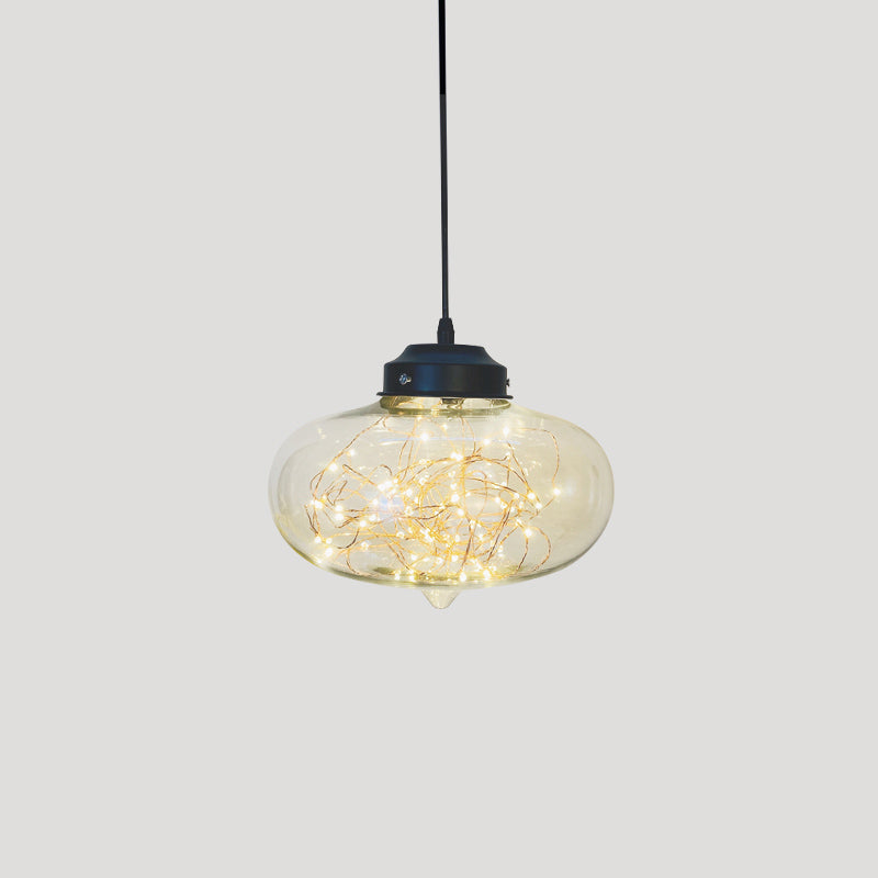 Sleek Geometric Led Pendant Light With Clear Glass Shade Ideal For Bedroom Ambiance And Starry