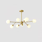 Modern Metallic Hanging Chandelier With Led Lights & Glass Shade For Living Room 9 / Cream B