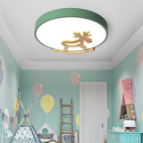 Kids Led Deer Flush Mount Ceiling Light In Gray/White With Acrylic And Wood Accents