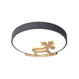 Kids Led Deer Flush Mount Ceiling Light In Gray/White With Acrylic And Wood Accents