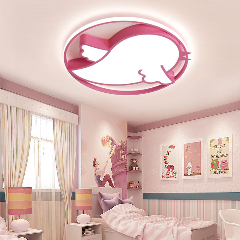 Bird Shaped Led Flushmount Light For Child Bedroom - Blue/Pink Acrylic Ceiling Fixture With Metal