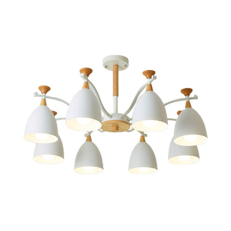 Contemporary Cone Chandelier Pendant Light - Metal 3/6/8 Lights Grey/White/Green Bedroom Lighting