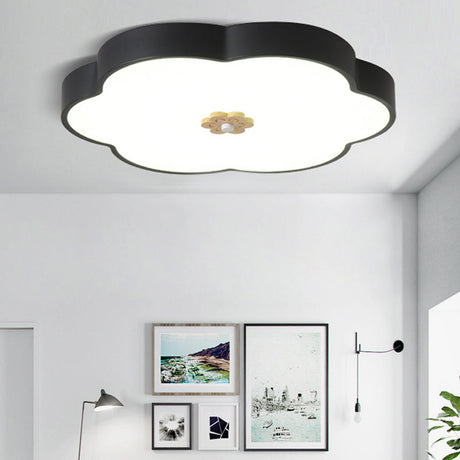 12/16 Modern Flower Flush Mount Ceiling Light With Acrylic Diffuser - Metal Led Black/White