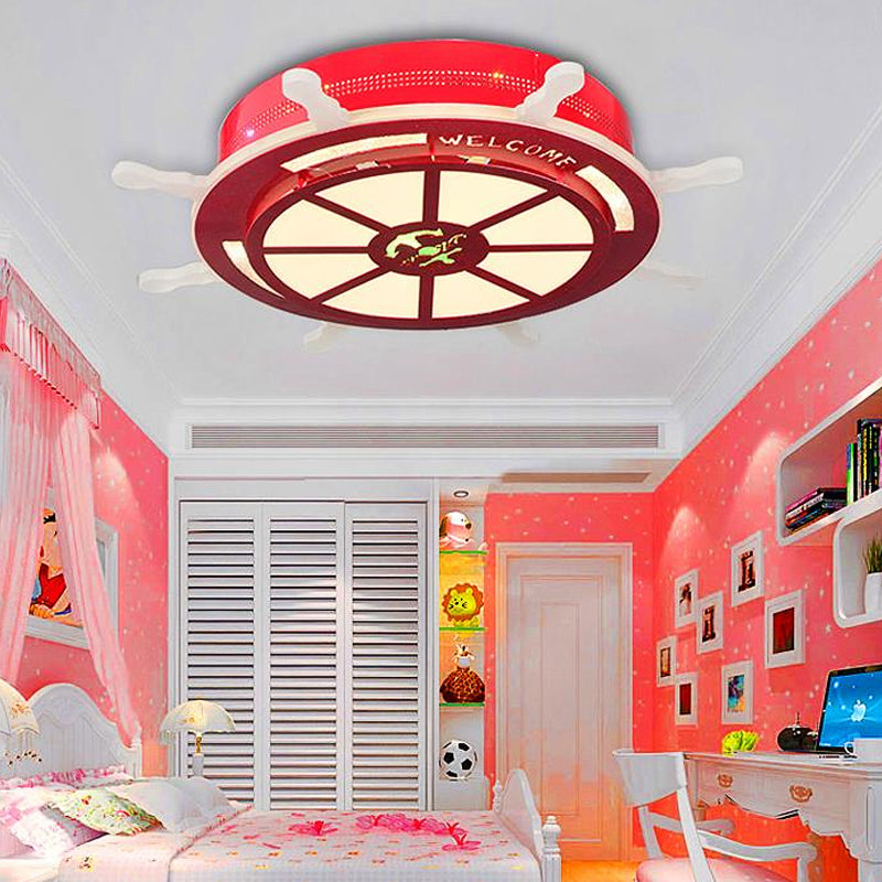 Stylish Led Bedroom Flush Light Fixture - Cartoon Blue/Pink Flushmount Lighting With Rudder Acrylic