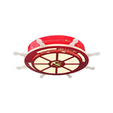 Stylish Led Bedroom Flush Light Fixture - Cartoon Blue/Pink Flushmount Lighting With Rudder Acrylic