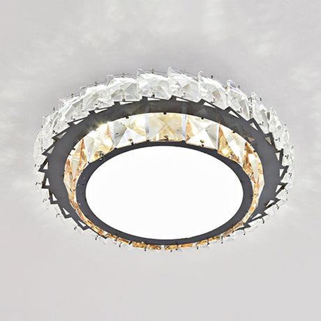 Modern Crystal Led Flush Mount Ceiling Light In Stainless-Steel For Corridors / White H