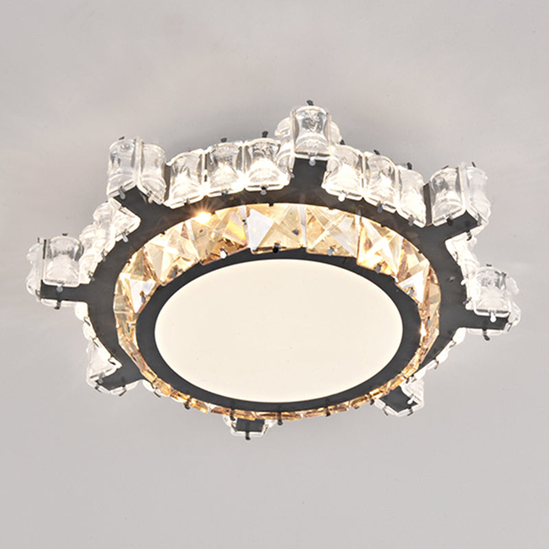 Modern Crystal Led Flush Mount Ceiling Light In Stainless-Steel For Corridors / Third Gear D