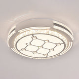 Sleek Stainless-Steel Drum Led Flush Mount Light With Crystal Accent Perfect For Bedrooms / Third