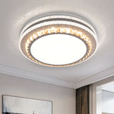 Sleek Stainless-Steel Drum Led Flush Mount Light With Crystal Accent Perfect For Bedrooms / Third