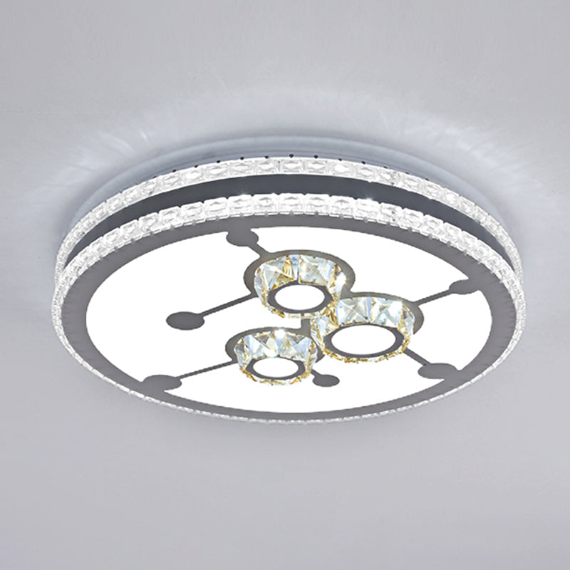 Sleek Stainless-Steel Drum Led Flush Mount Light With Crystal Accent Perfect For Bedrooms / Remote