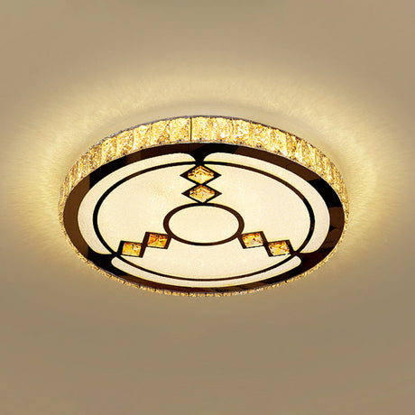 Minimalist Crystal Led Flush Mount Fixture With Stainless - Steel Geometric Design / Third Gear B
