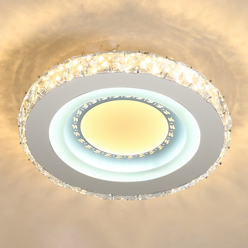 Modern Led Crystal Stainless-Steel Flushmount Ceiling Light - Circle Shape / Leaf