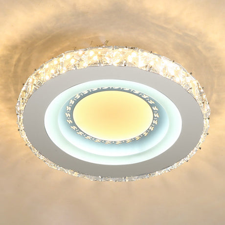 Modern Led Crystal Stainless-Steel Flushmount Ceiling Light - Circle Shape / Leaf