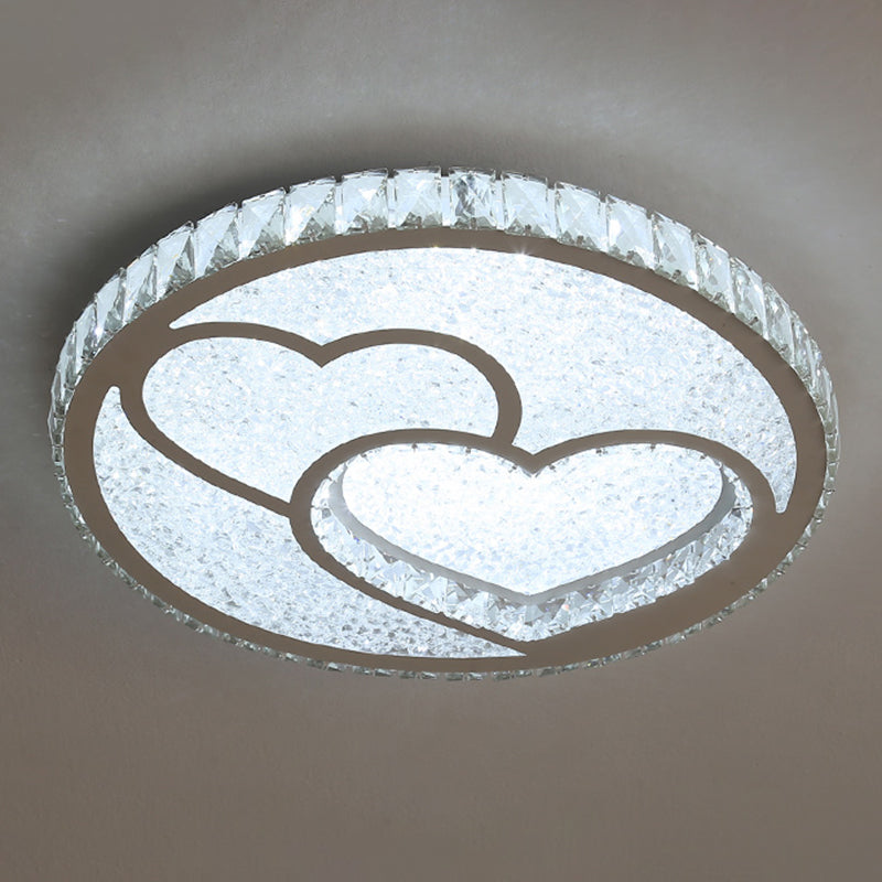 Contemporary Crystal Led Bedroom Ceiling Light In Stainless-Steel Flush Mount / White Loving Heart