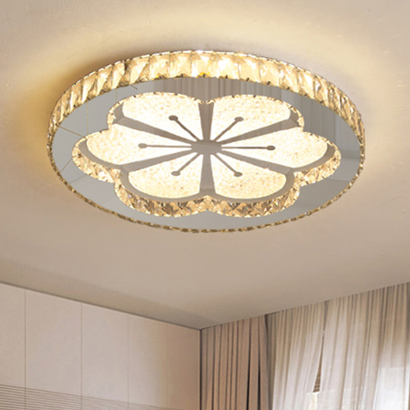 Contemporary Crystal Led Bedroom Ceiling Light In Stainless-Steel Flush Mount